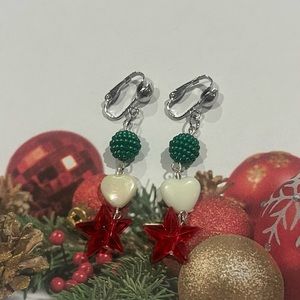 GORGEOUS Kids Clip On Christmas Beaded Earrings